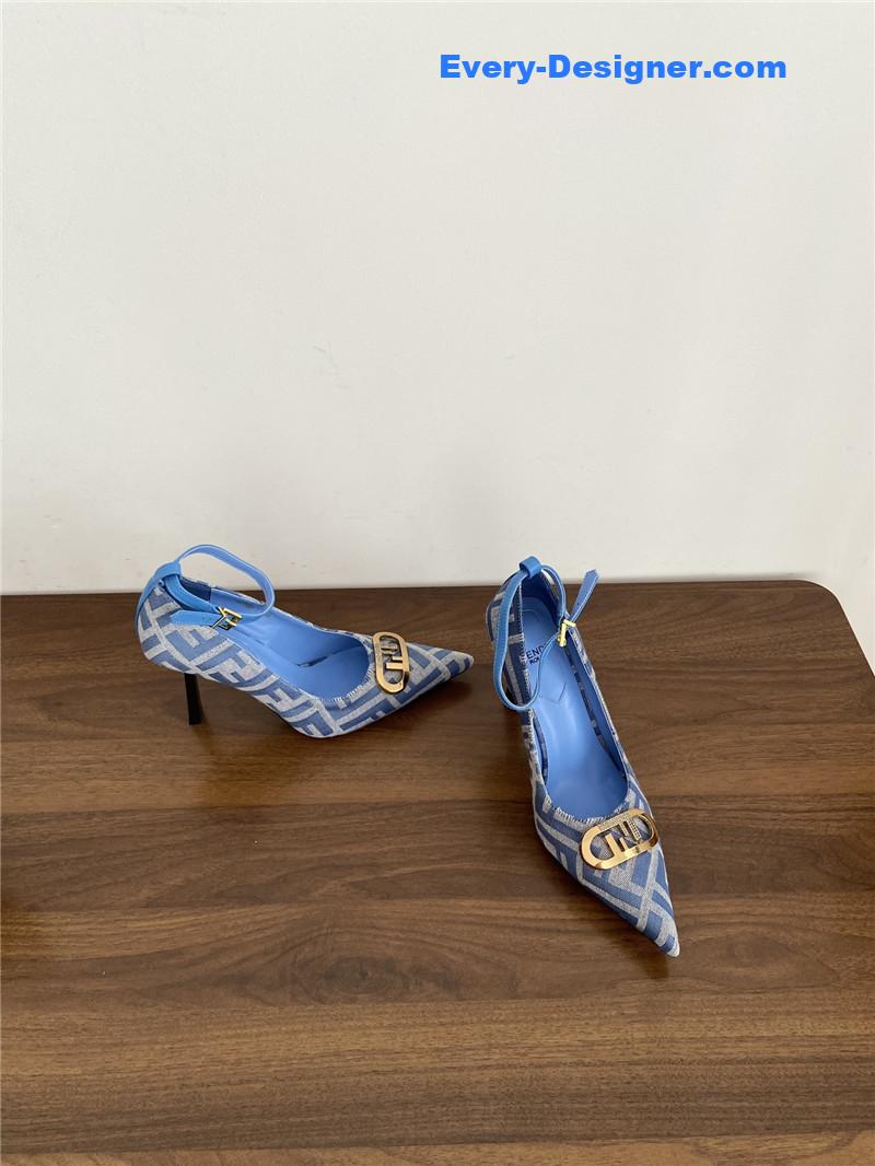 F**di colibri ff cotton high heels blue