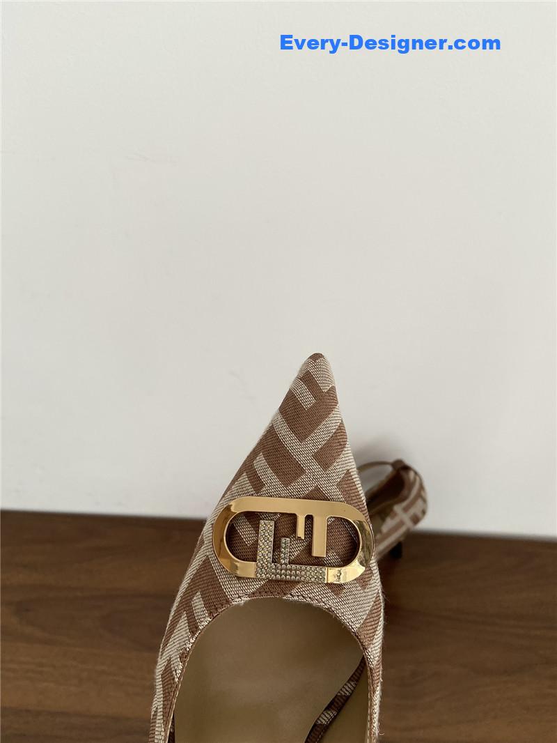F**di colibri ff cotton high heels beige