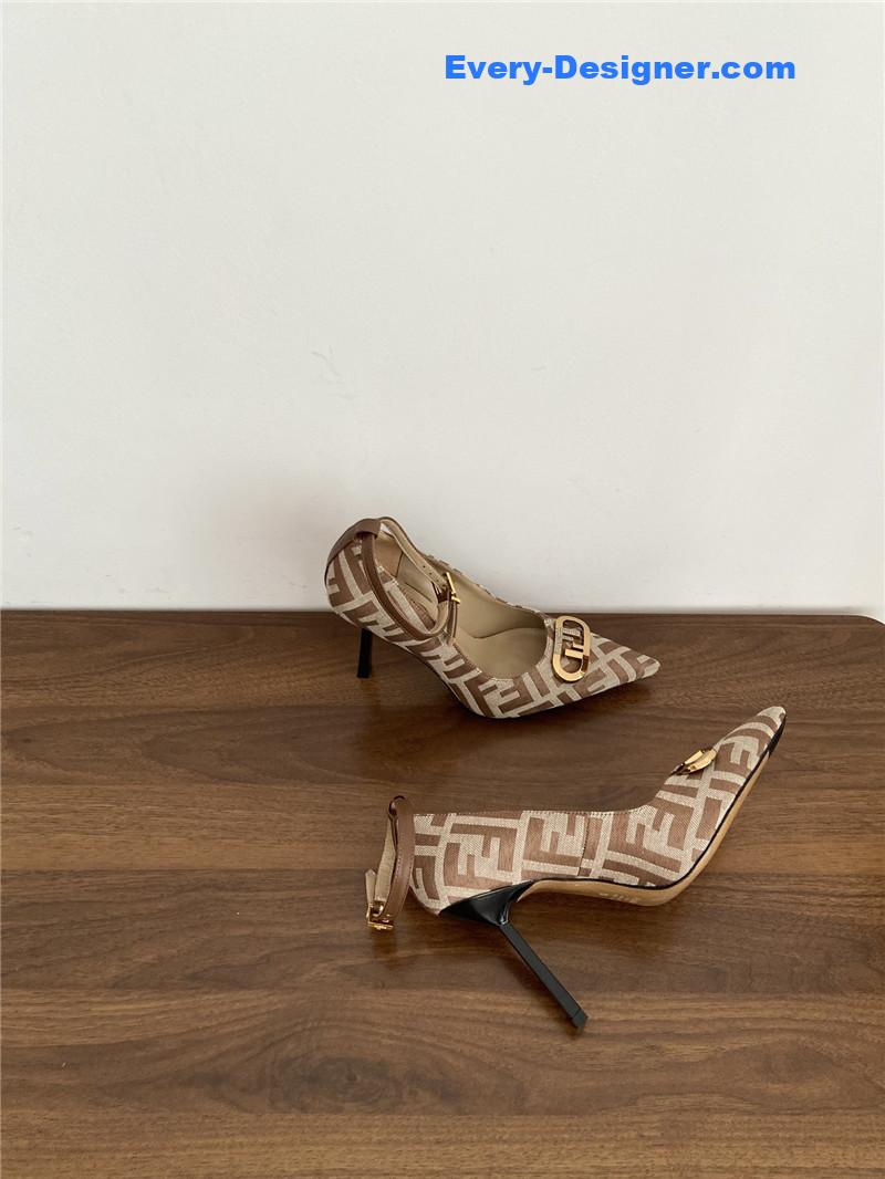 F**di colibri ff cotton high heels beige