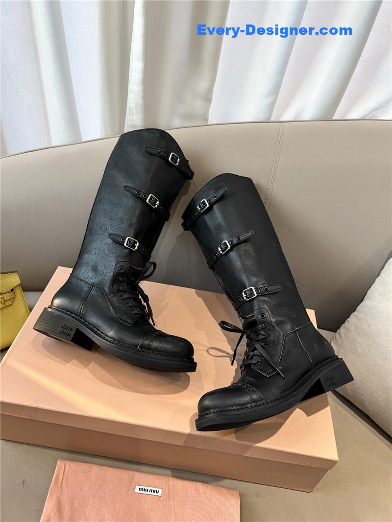 Miu Miu Runway Black Lace-Up Leather Boots