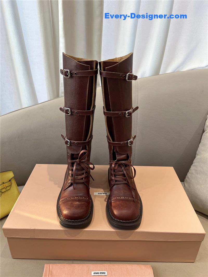 Miu Miu Runway Lace-Up Leather Boots