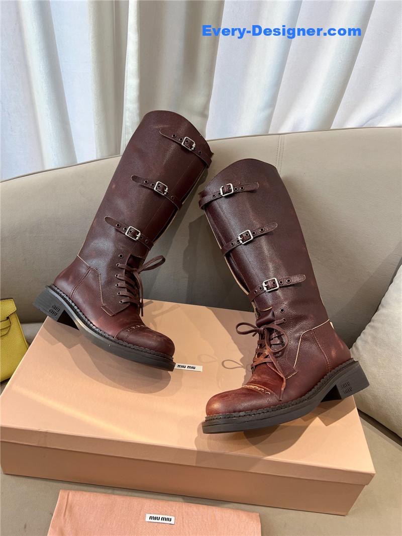 Miu Miu Runway Lace-Up Leather Boots