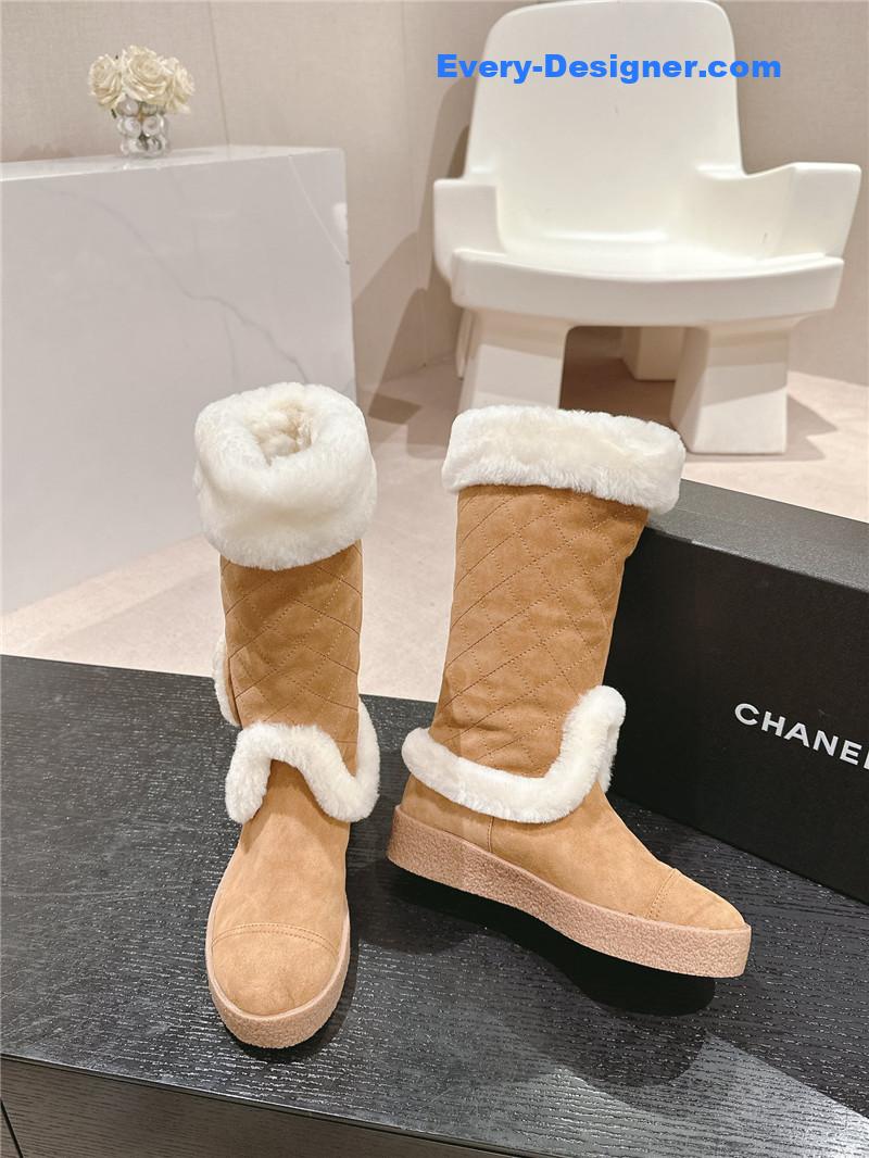 Ch**el logo brown suede long snow boots