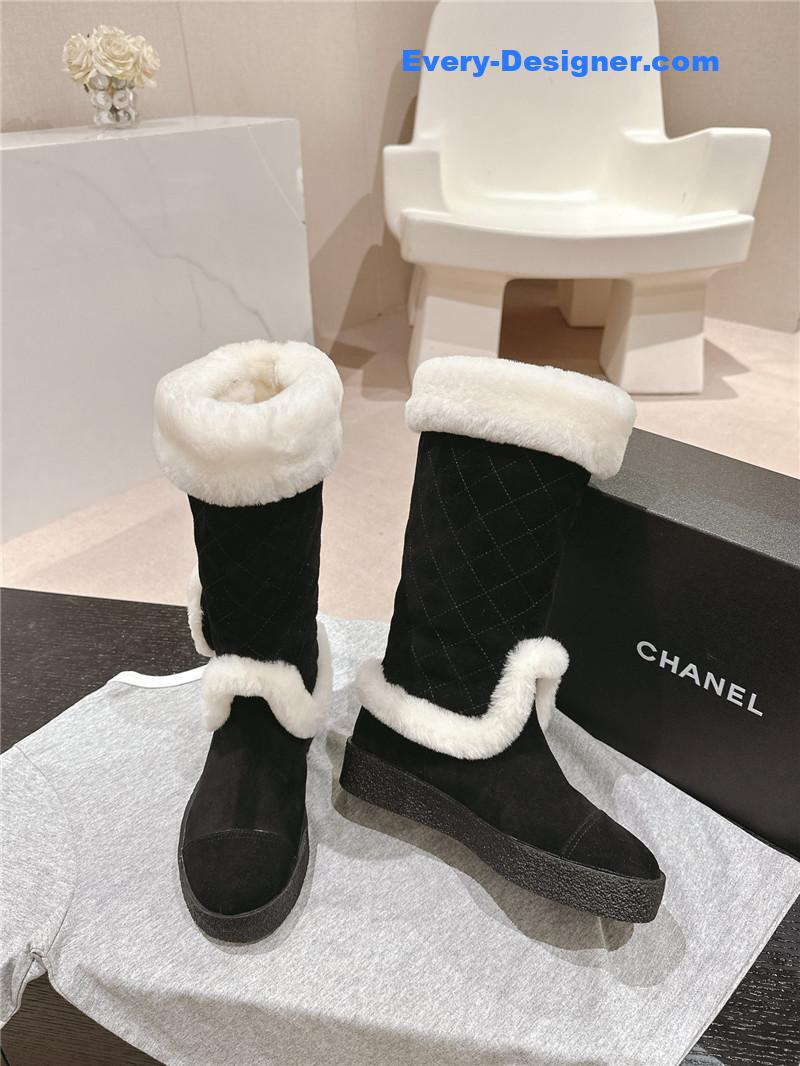 Ch**el logo black suede long snow boots