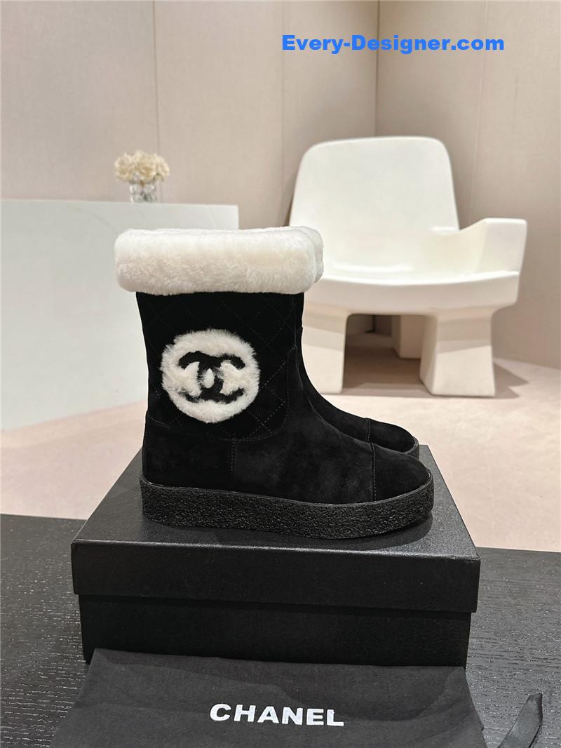 Ch**el logo black suede snow boots