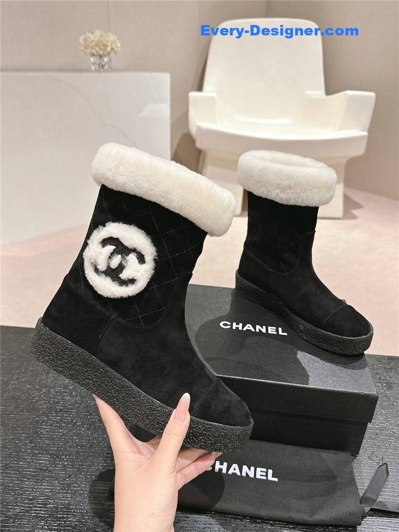 Ch**el logo black suede snow boots