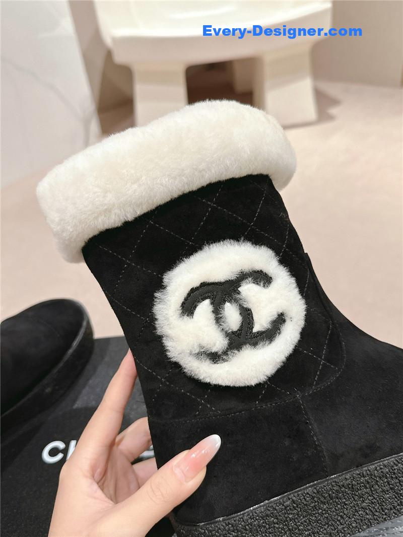 Ch**el logo black suede snow boots