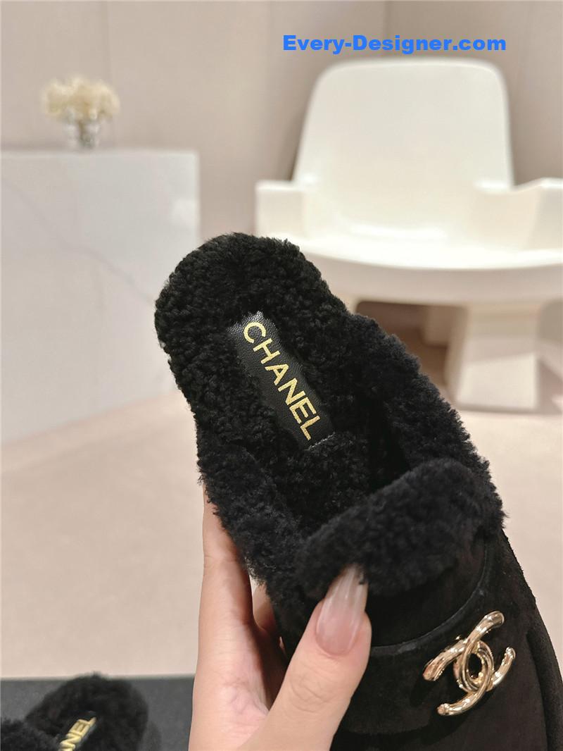 Ch**el suede wool mule loafers in black
