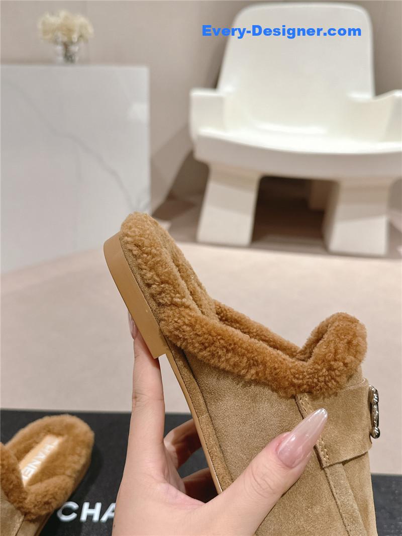Ch**el calfskin wool mule loafers beige