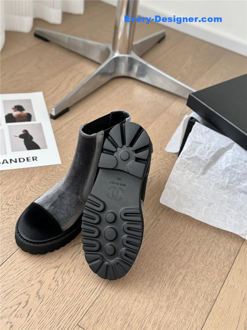 Ch**el suede calfskin grosgrain cap toe ankle boots