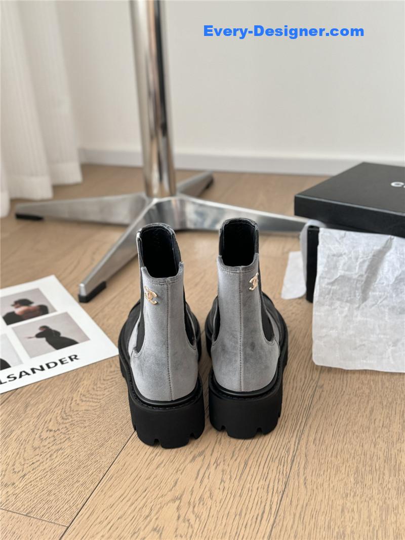 Ch**el suede calfskin grosgrain cap toe ankle boots