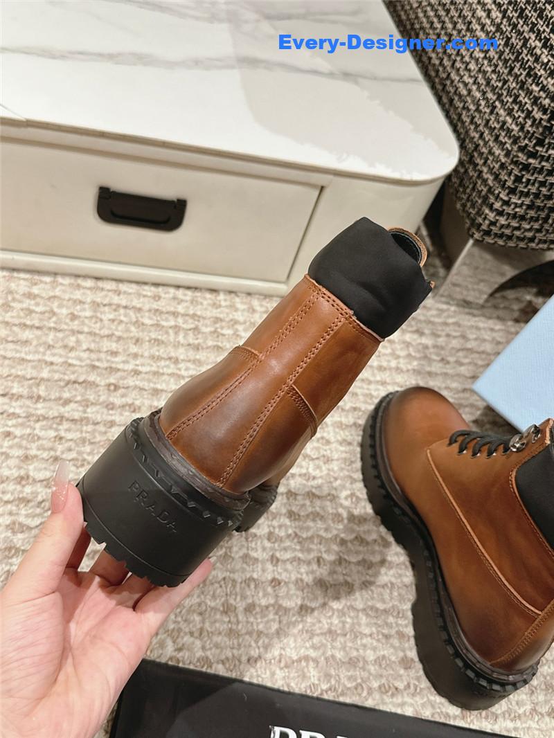 Pra*a leather platform ankle boots in brown