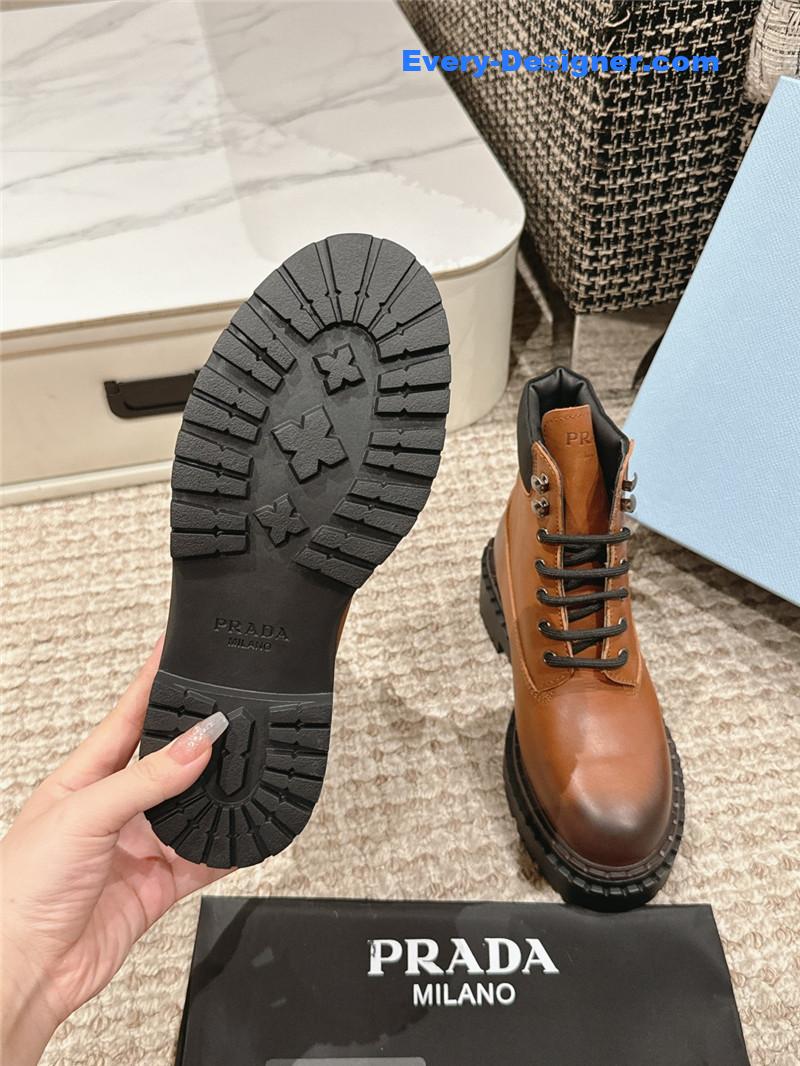 Pra*a leather platform ankle boots in brown