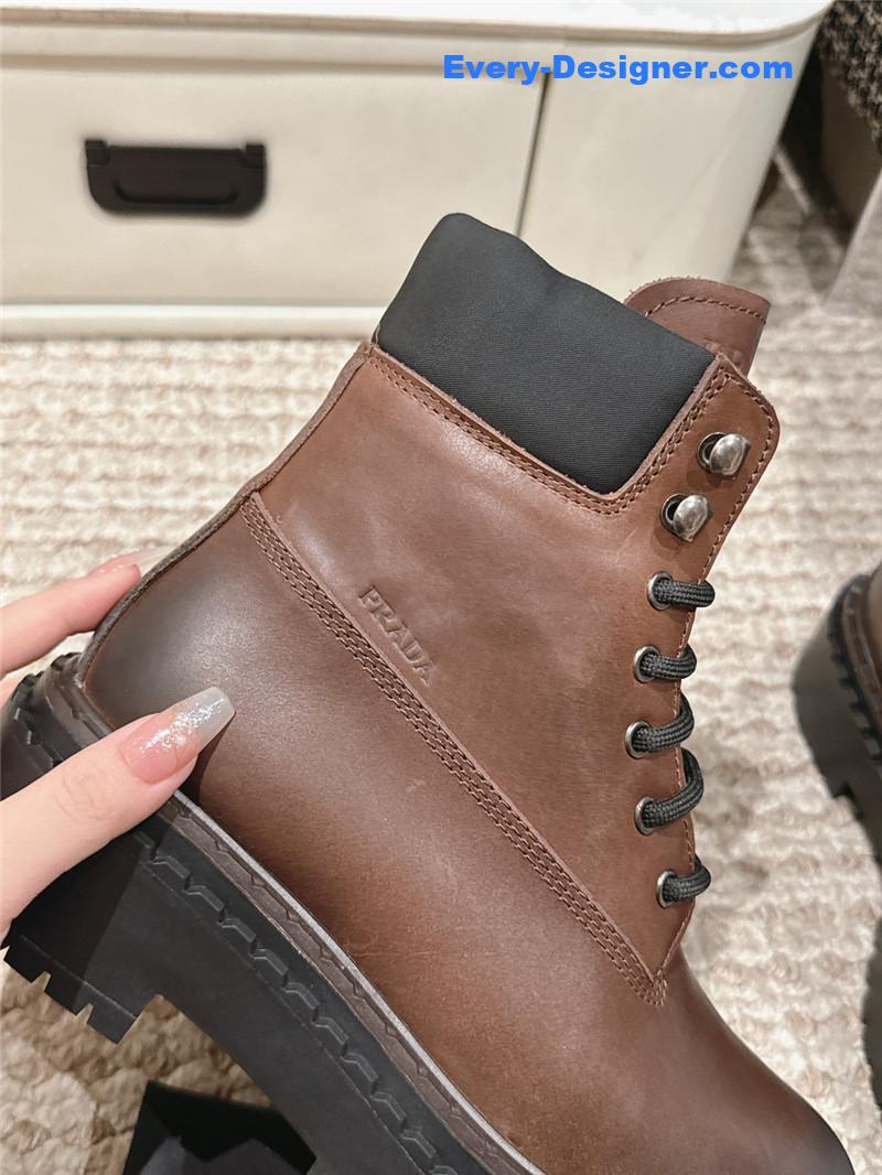 Pra*a brown leather platform ankle boots