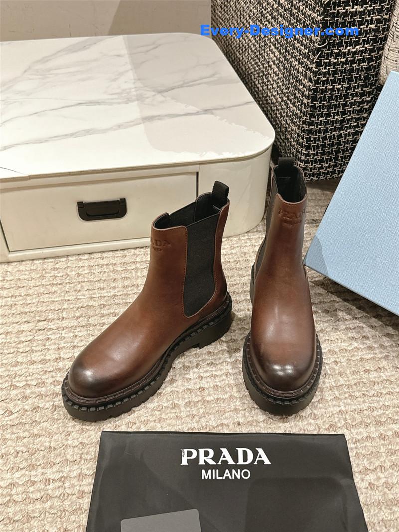 Pra*a brown calfskin chelsea ankle boots
