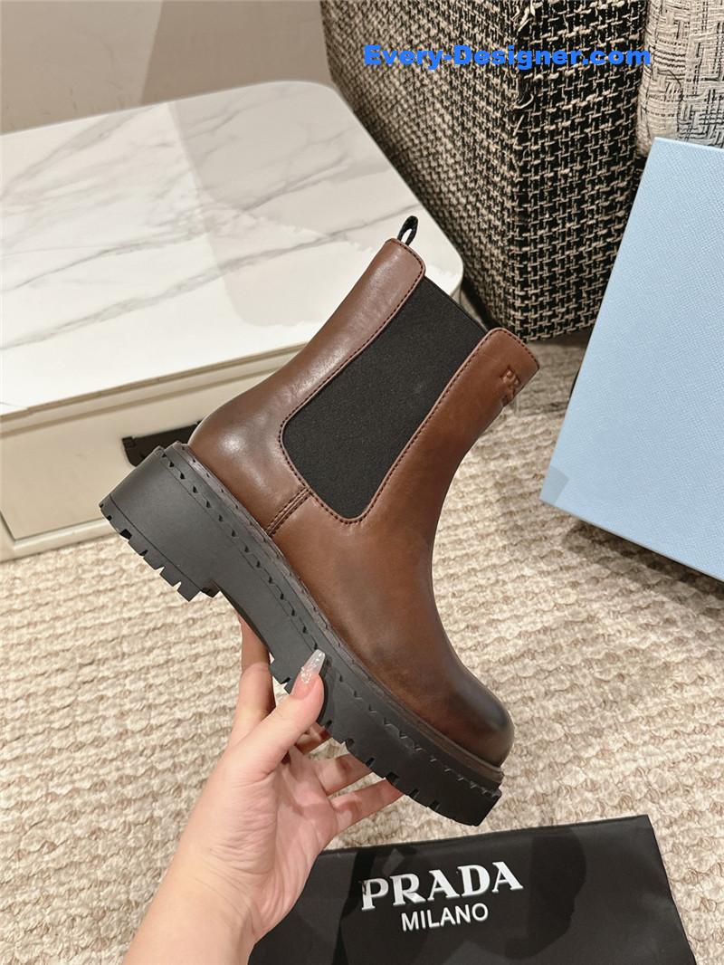 Pra*a brown calfskin chelsea ankle boots
