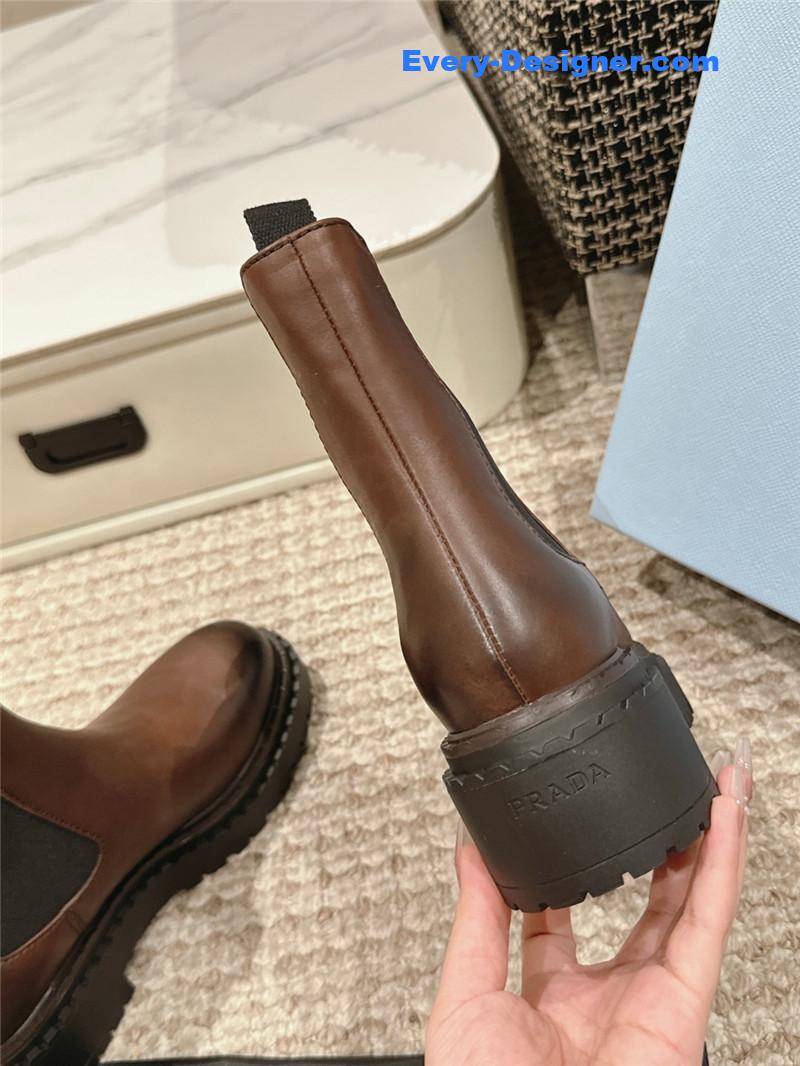Pra*a brown calfskin chelsea ankle boots