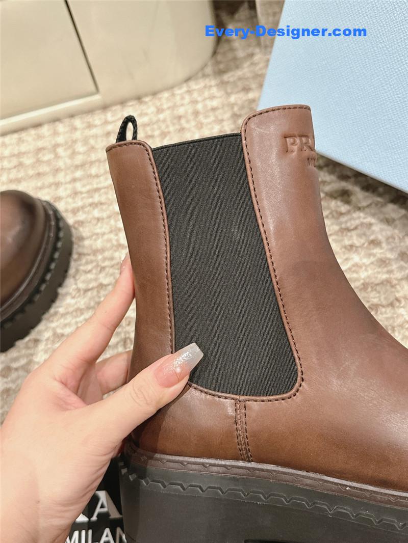 Pra*a brown calfskin chelsea ankle boots