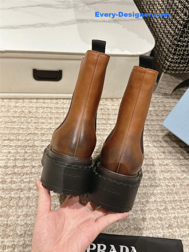 Pra*a chocolate calfskin chelsea ankle boots