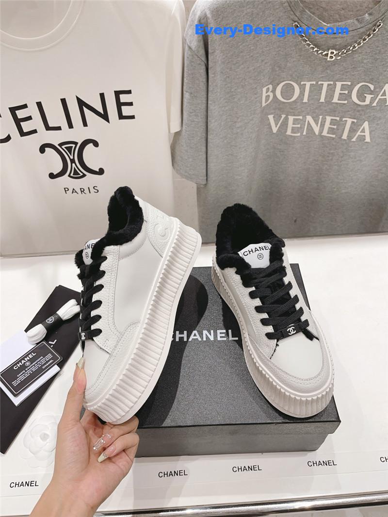 Ch**el white leather lace-up platform sneakers