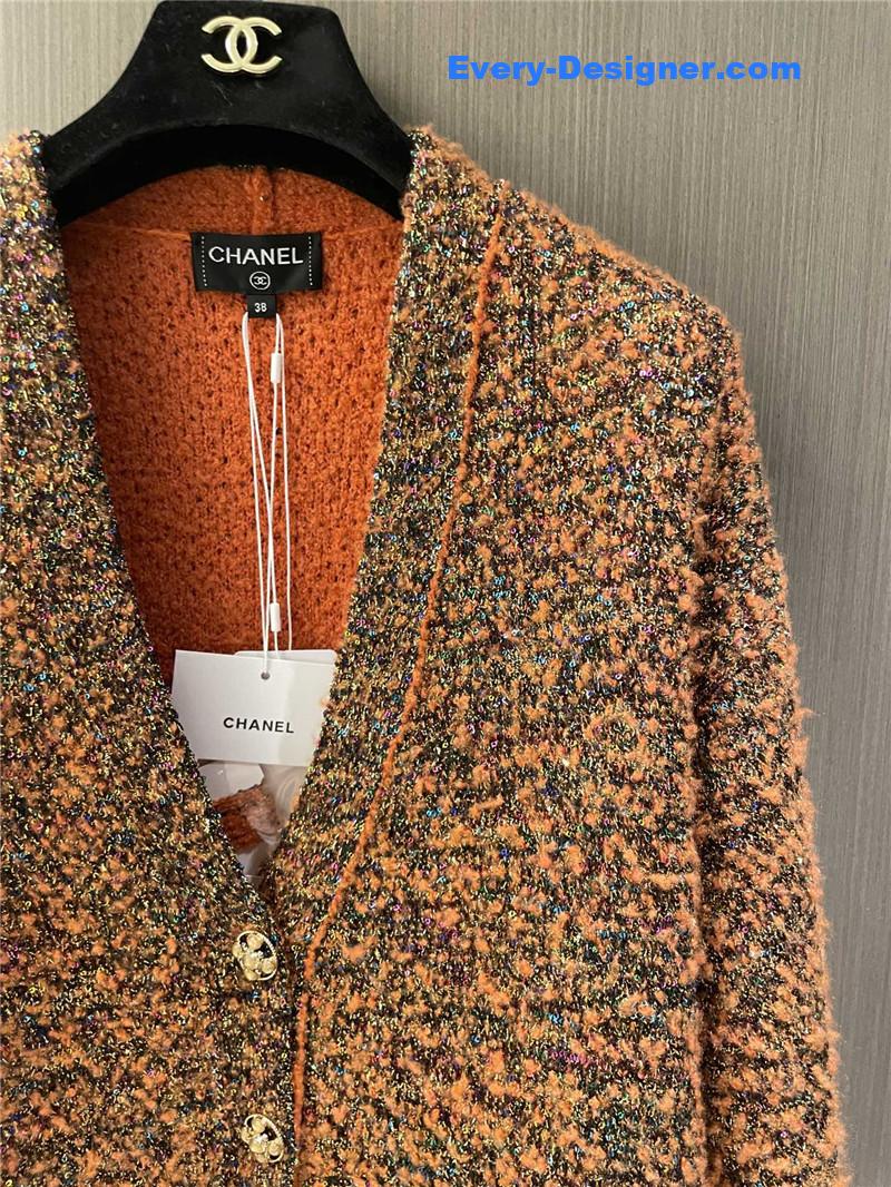 Ch**el orange v-neck blend knit sweater