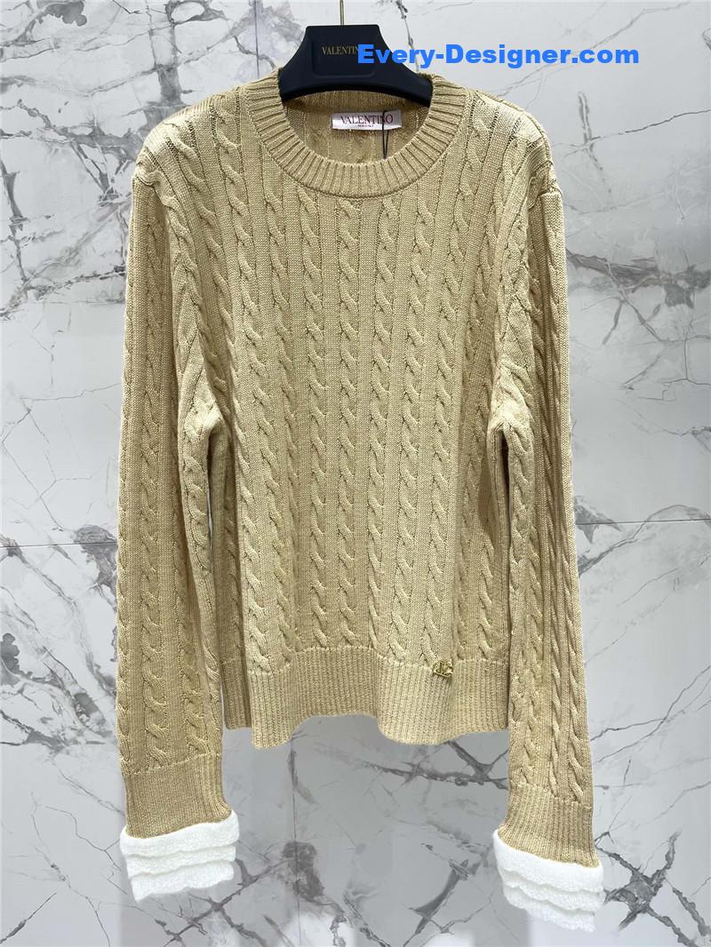 Va1e*ntin0 yellow cable-knit ruffled sweater