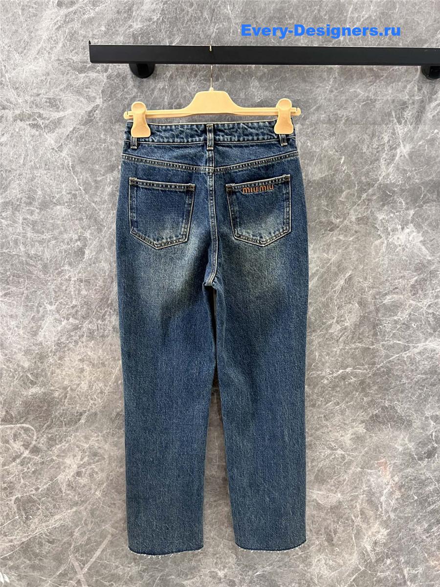 M1um1u embroidered raw-edge jeans