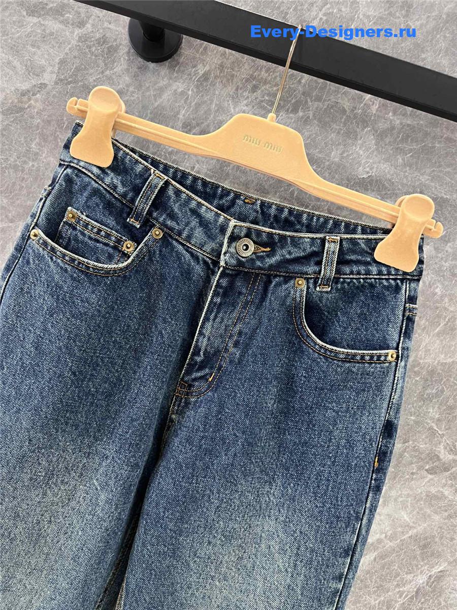 M1um1u embroidered raw-edge jeans
