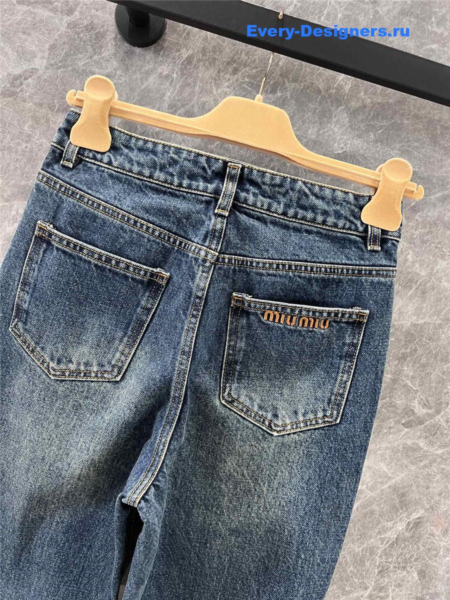 M1um1u embroidered raw-edge jeans