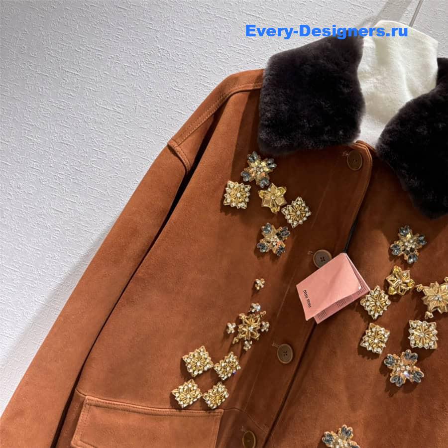 M1um1u rabbit fur lapel coat