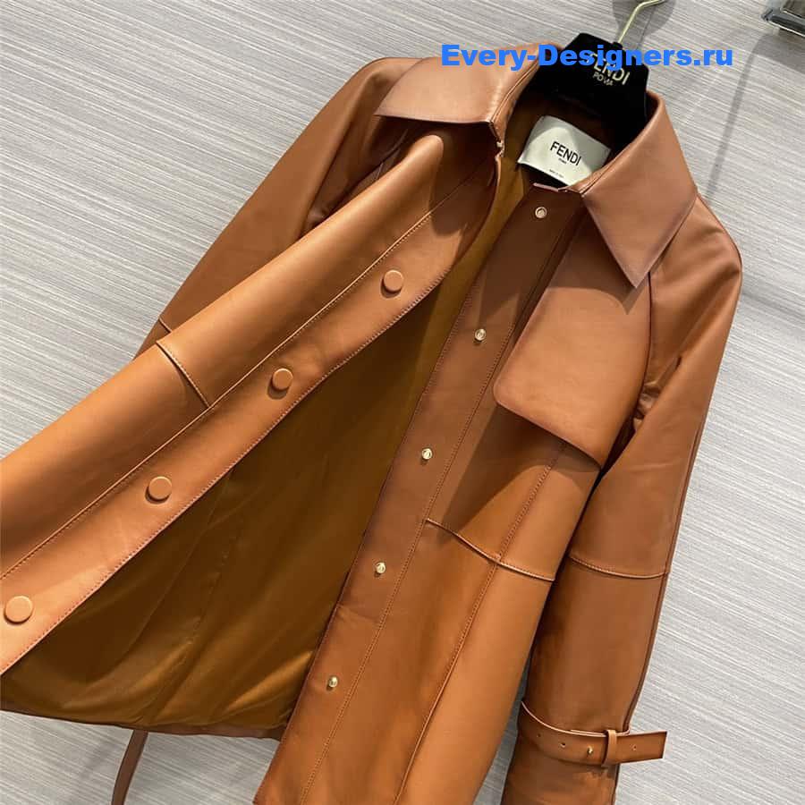 F**di long belted leather trench coat