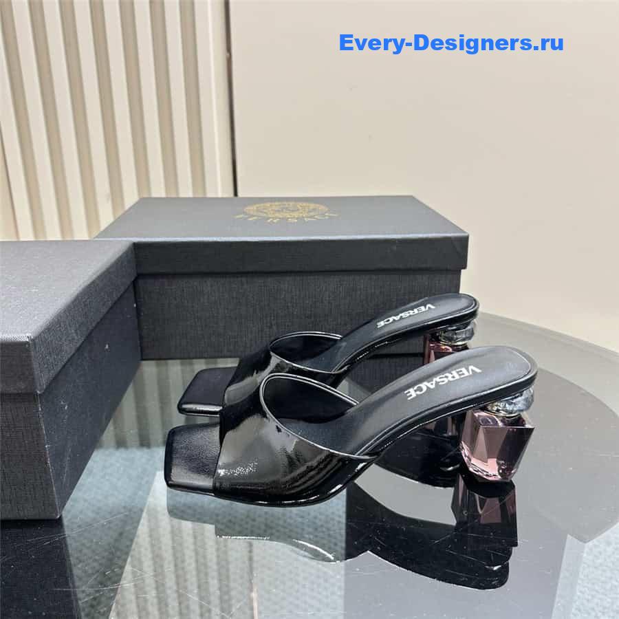 Versace Chunky Perfume Heels Pattern Mules in Black