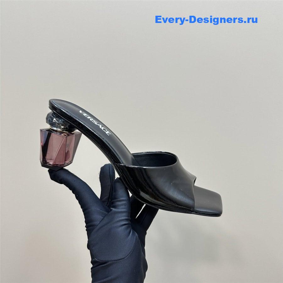 Versace Chunky Perfume Heels Pattern Mules in Black