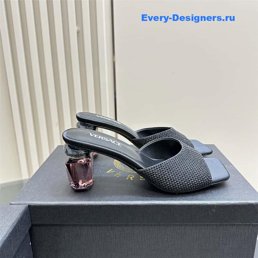 Versace Chunky Crystal Perfume Heels Mules in Black