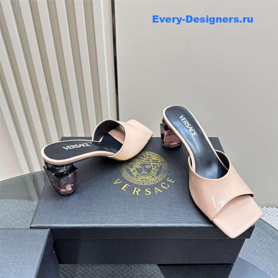 Versace Chunky Perfume Heels Pattern Mules in Nude
