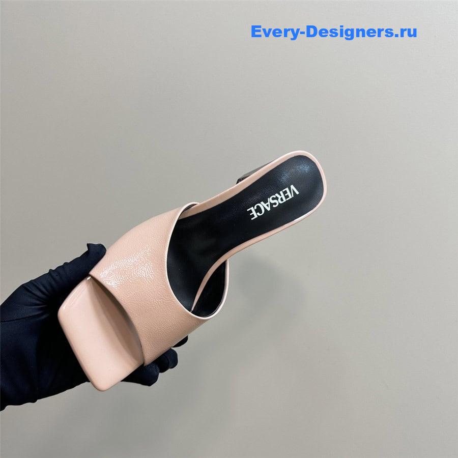 Versace Chunky Perfume Heels Pattern Mules in Nude