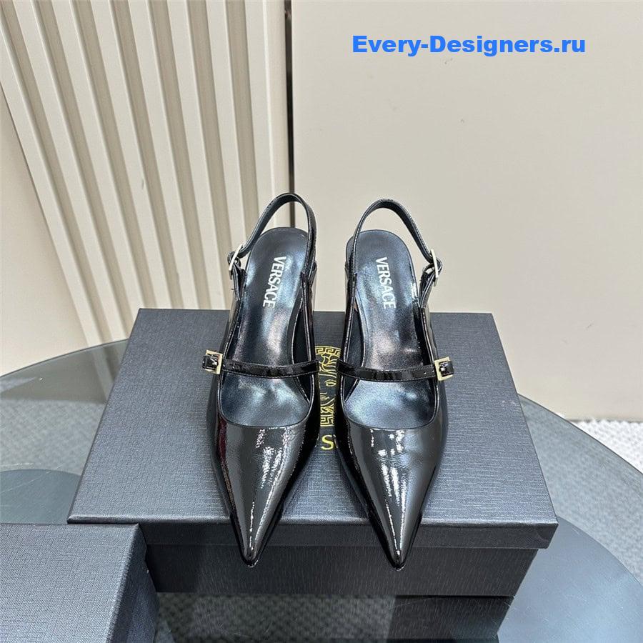 Versace Perfume Heels Black Slingbacks