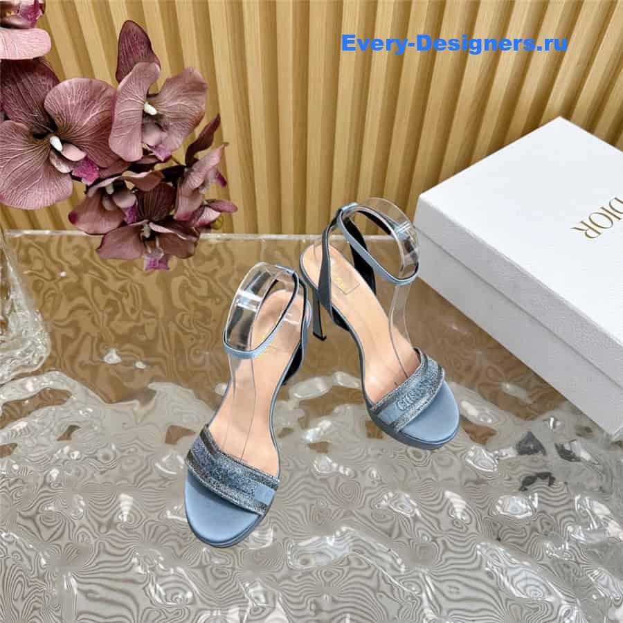 Dway Blue Cotton Embroidered Heeled Sandals