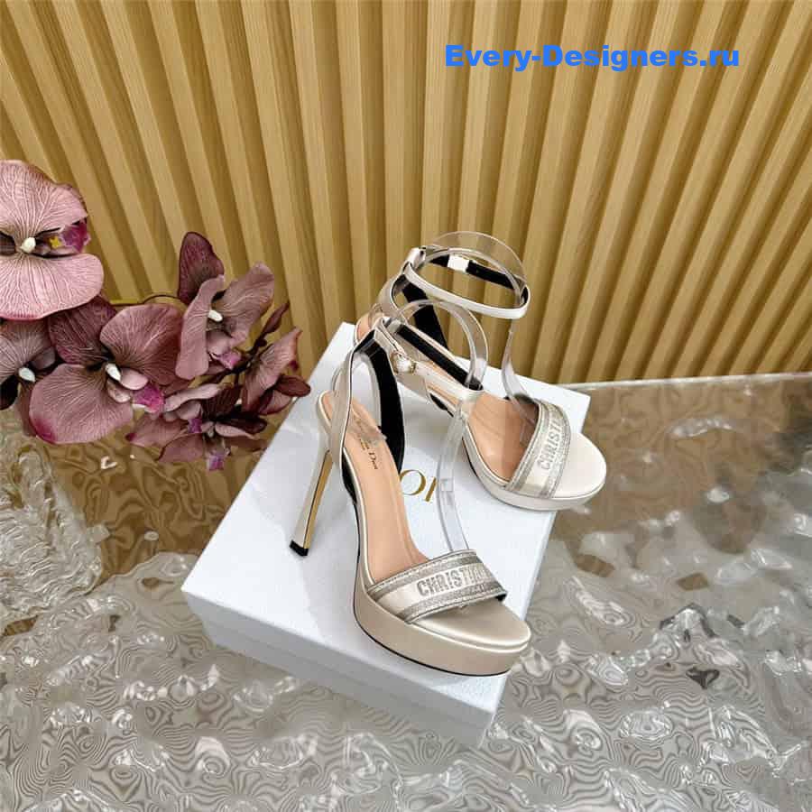 Dway Silver Cotton Embroidered Heeled Sandals