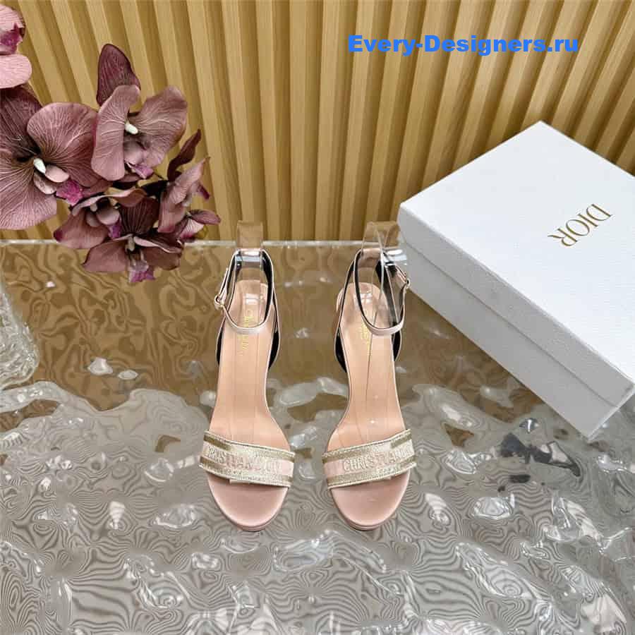 Dway Gold-Tone Cotton Embroidered Heeled Sandals