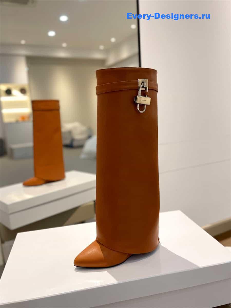 Givenchy Shark Lock Brown Leather Knee-High Boots