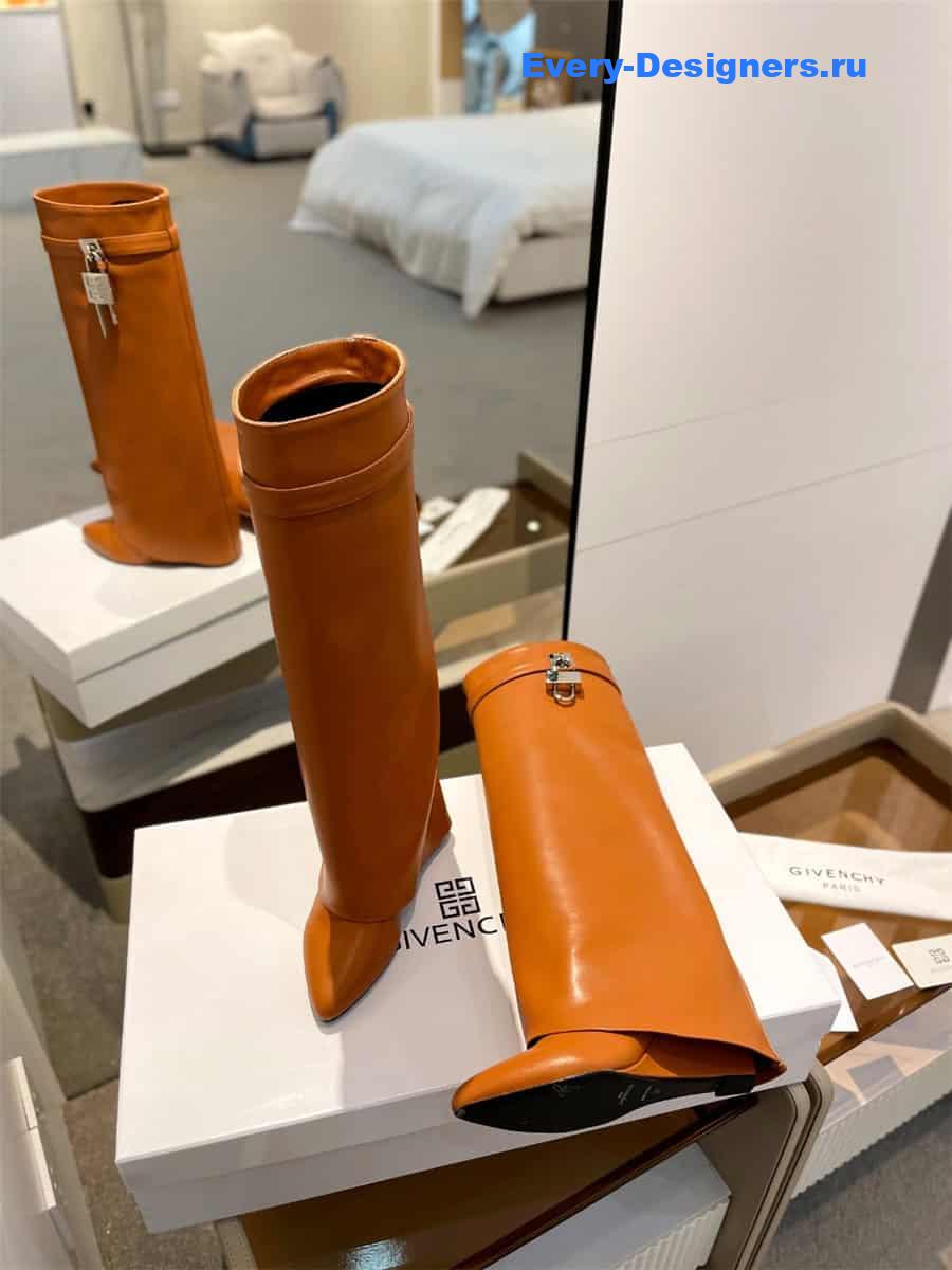 Givenchy Shark Lock Brown Leather Knee-High Boots