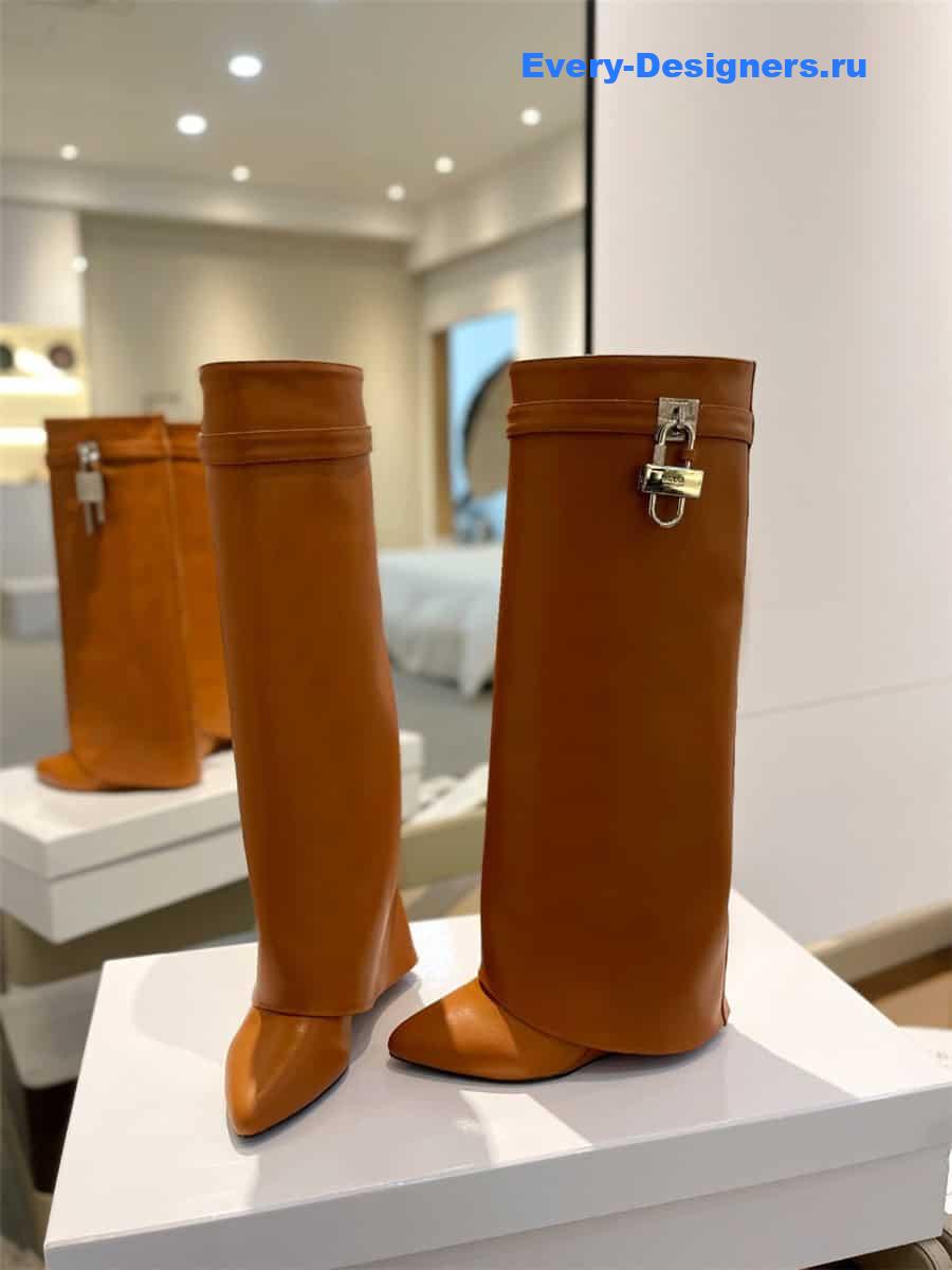 Givenchy Shark Lock Brown Leather Knee-High Boots