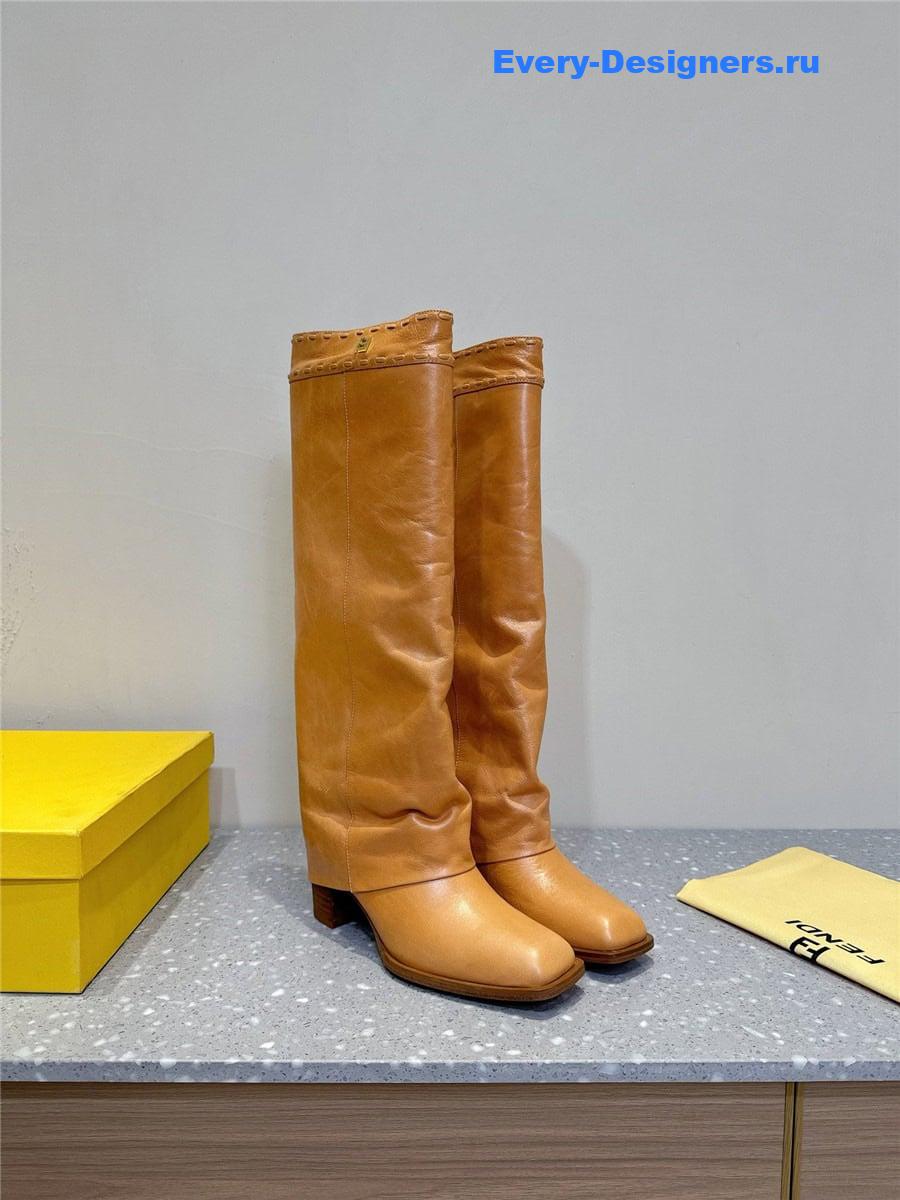 F**di brown leather high-heeled boots