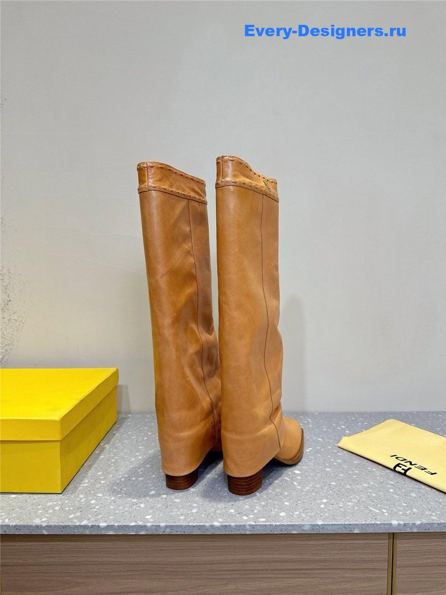 F**di brown leather high-heeled boots