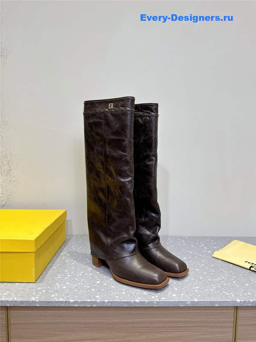 F**di burgundy leather high-heeled boots