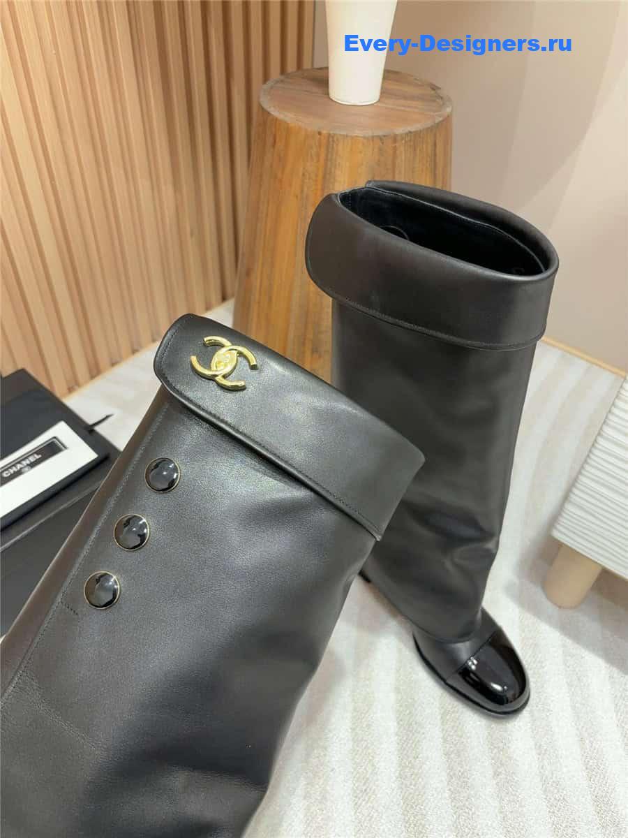 Ch**el leather foldover logo high boots