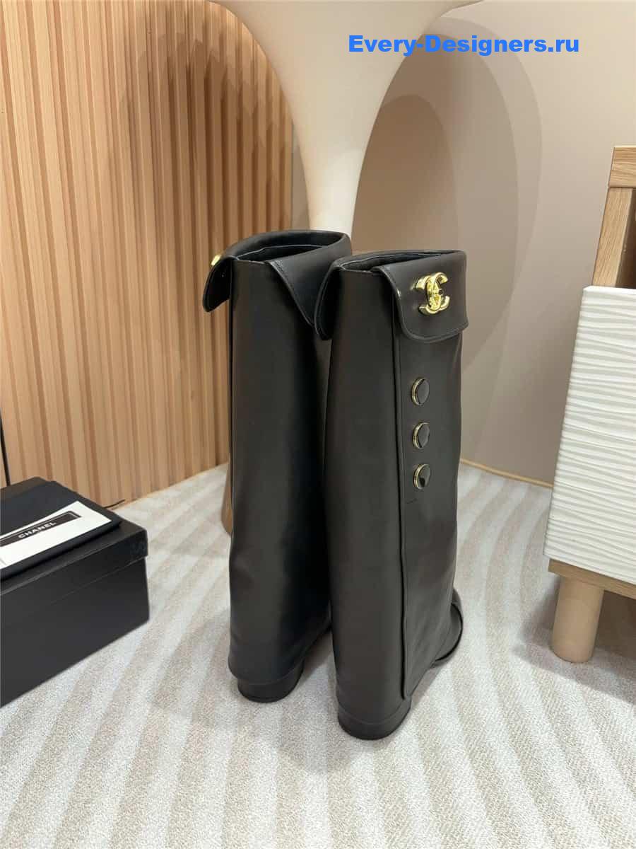 Ch**el leather foldover logo high boots