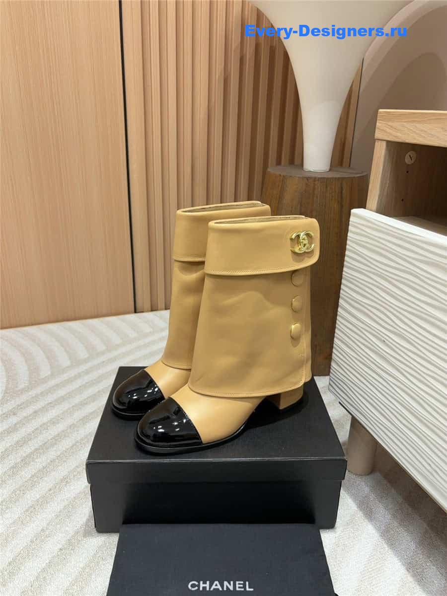 Ch**el brown leather foldover logo boots