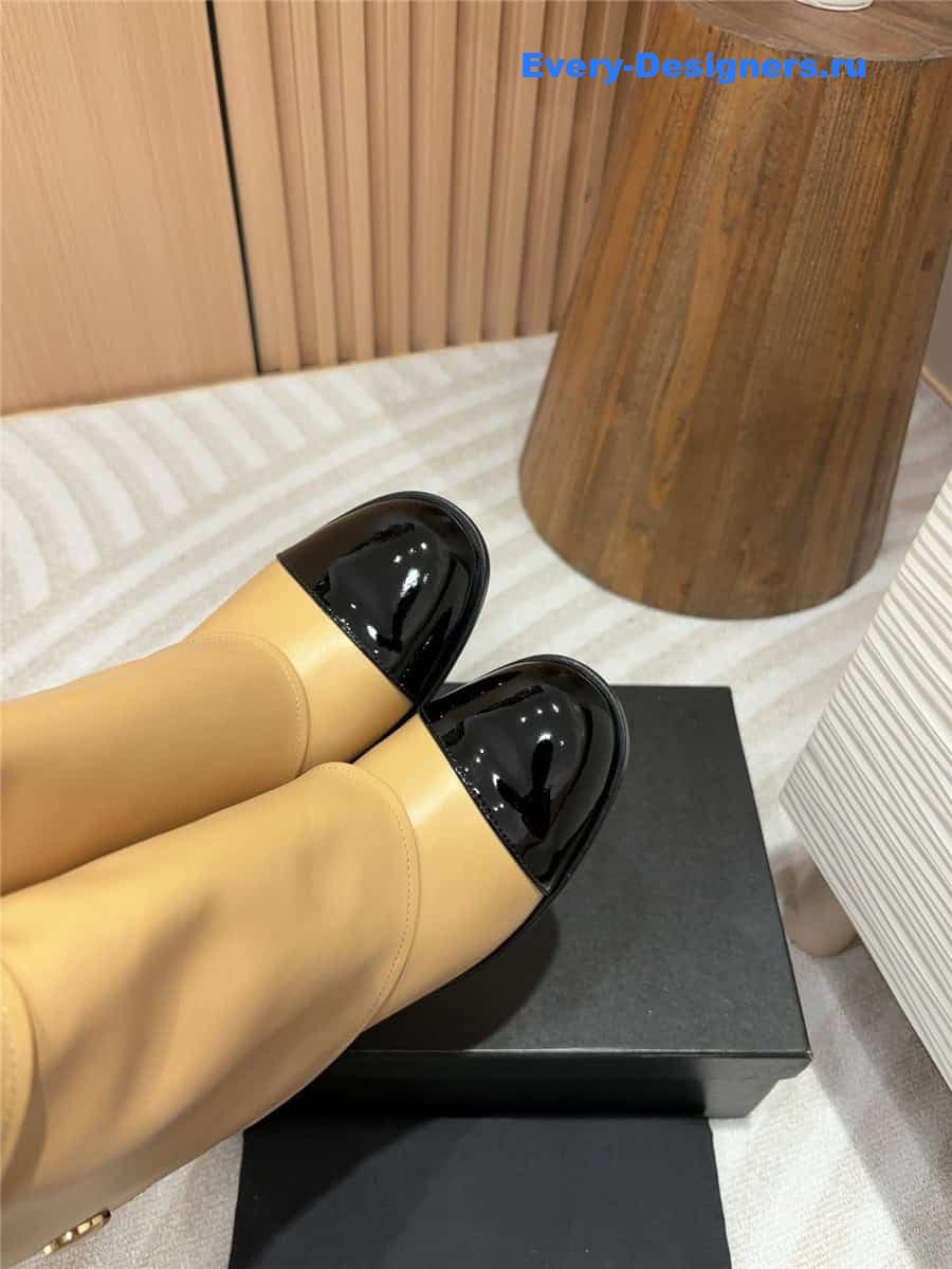 Ch**el brown leather foldover logo boots